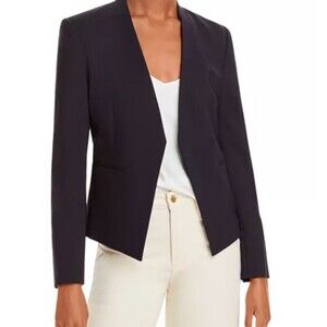 Theory Blazer Jacket Womens Size 6 Black Open Front Collarless Workwear